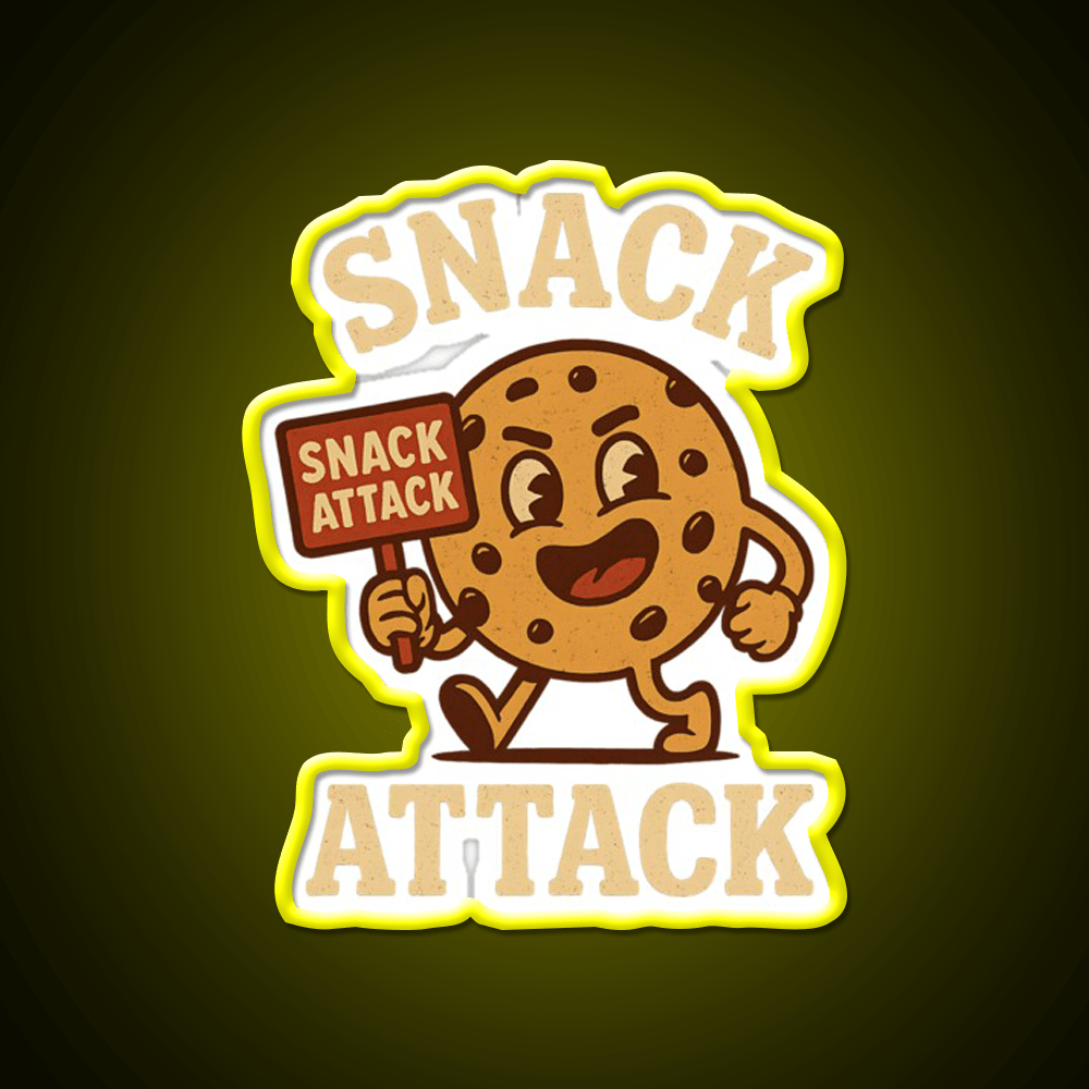 Snack Attack Funny Snack Character Holding Sign Snack Food Led Neon Sign Rgb Color - Shineneon