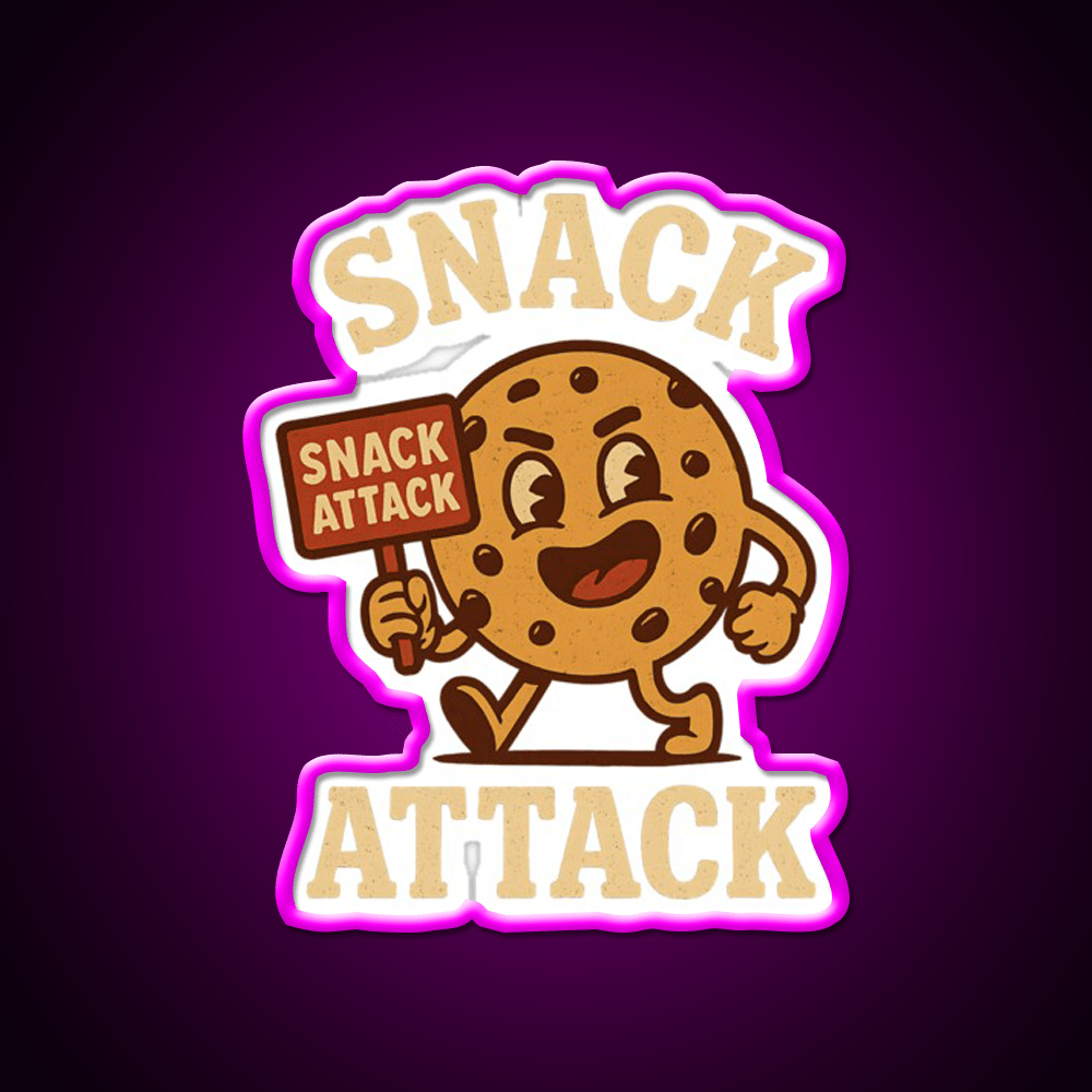 Snack Attack Funny Snack Character Holding Sign Snack Food Led Neon Sign Rgb Color - Shineneon