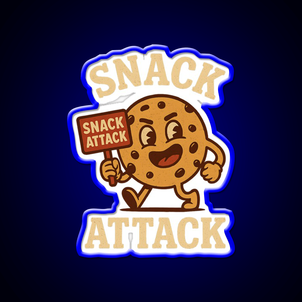 Snack Attack Funny Snack Character Holding Sign Snack Food Led Neon Sign Rgb Color - Shineneon