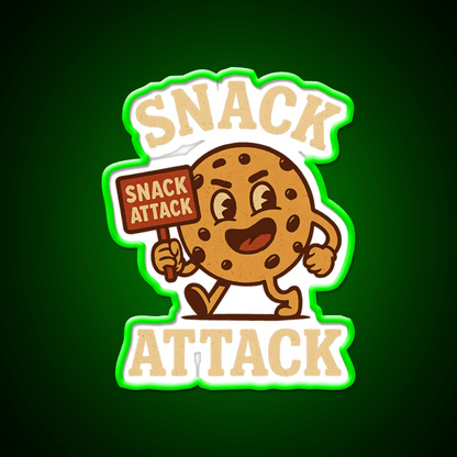 Snack Attack Funny Snack Character Holding Sign Snack Food Led Neon Sign Rgb Color - Shineneon