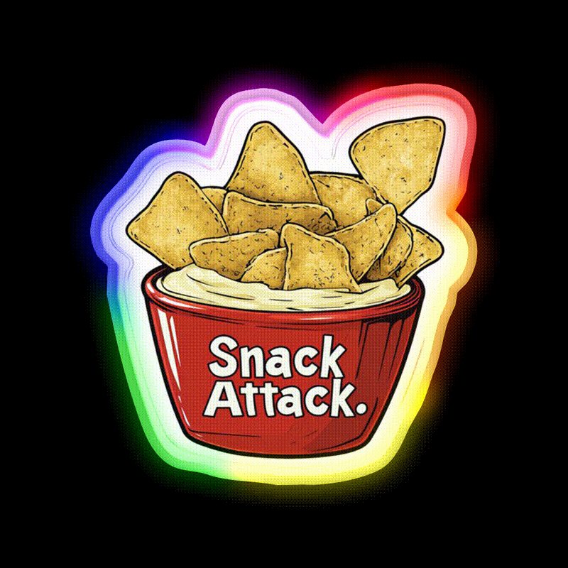 Snack Attack Potato Chip And Dip Bowl Snack Food Led Neon Sign Rgb Color - LED neon sign close-up detail