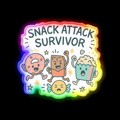 Snack Attack Survivor Funny Cute Doodle Style Snack Food Led Neon Sign Rgb Color - LED neon sign close-up detail