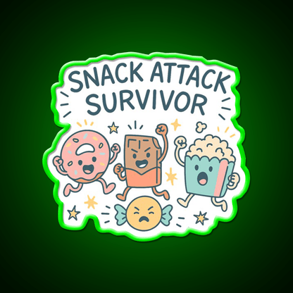 Snack Attack Survivor Funny Cute Doodle Style Snack Food Led Neon Sign Rgb Color - Shineneon