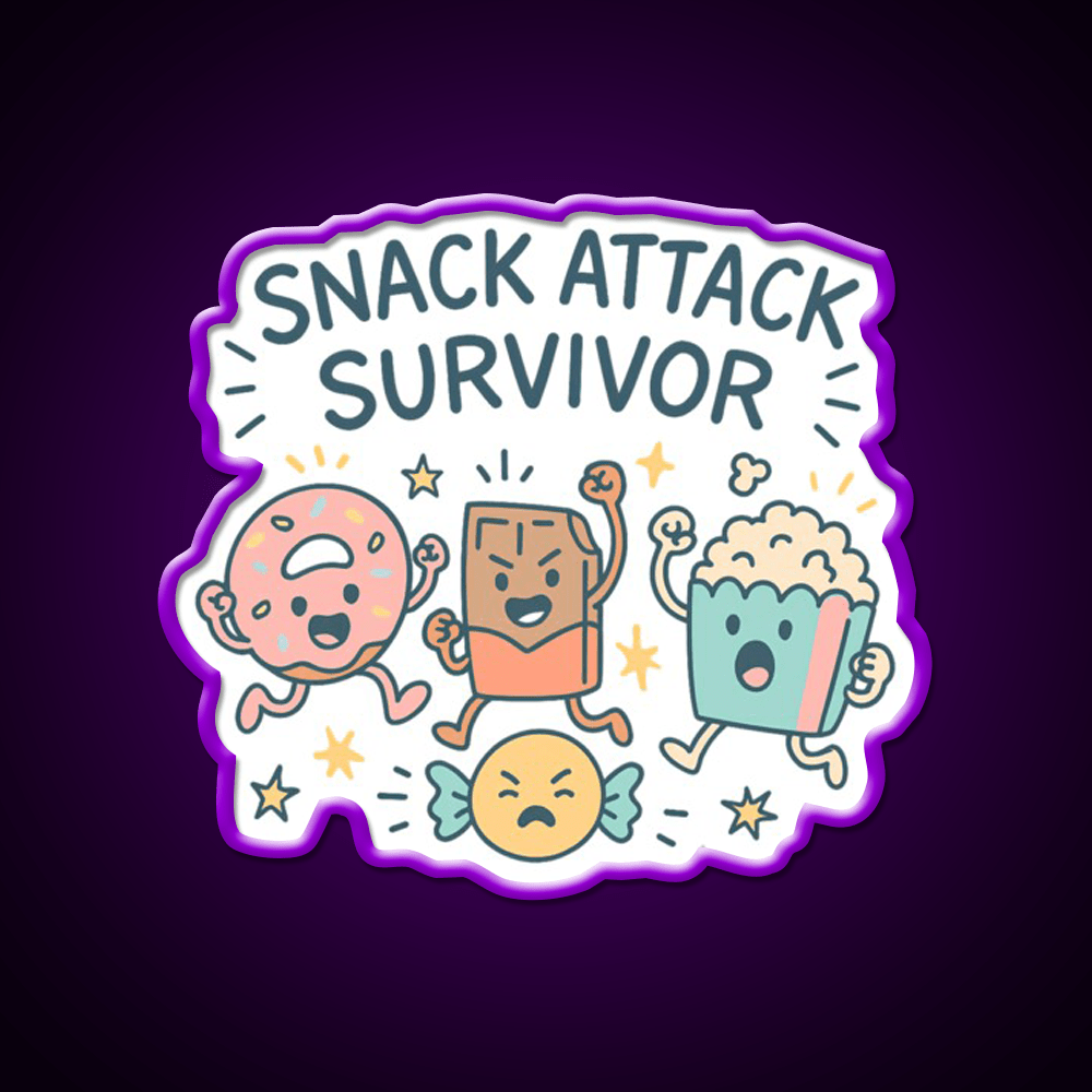 Snack Attack Survivor Funny Cute Doodle Style Snack Food Led Neon Sign Rgb Color - Shineneon