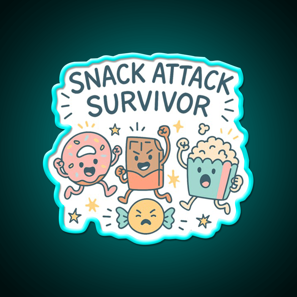 Snack Attack Survivor Funny Cute Doodle Style Snack Food Led Neon Sign Rgb Color - Shineneon