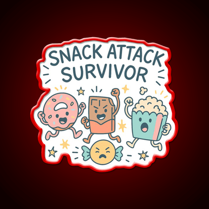 Snack Attack Survivor Funny Cute Doodle Style Snack Food Led Neon Sign Rgb Color - Shineneon