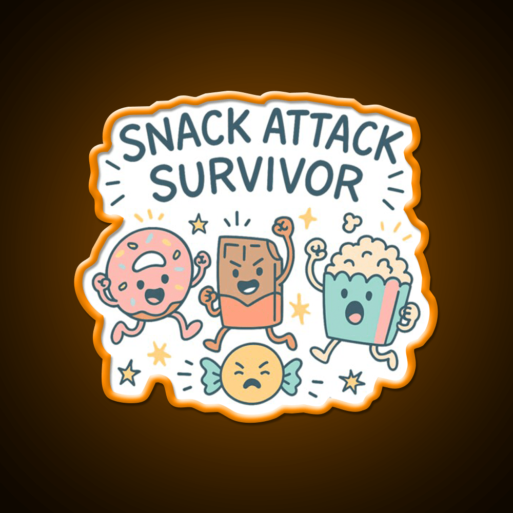 Snack Attack Survivor Funny Cute Doodle Style Snack Food Led Neon Sign Rgb Color - Shineneon