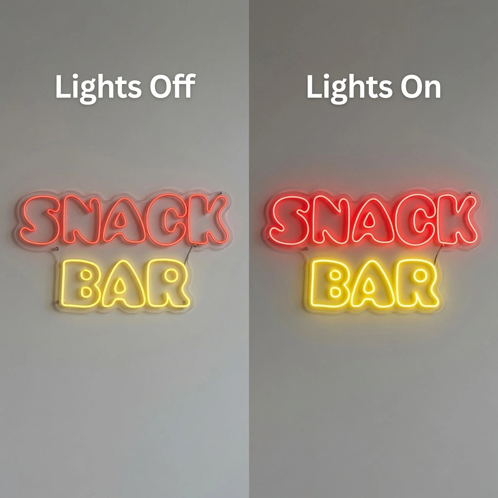 Snack Bar Wall Decor LED Neon Sign - 06 Day Night Comparison