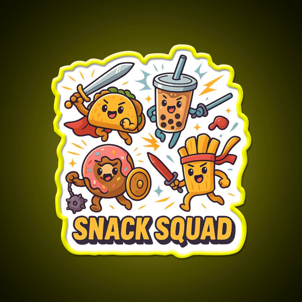 Snack Squad Snack Food Led Neon Sign Rgb Color - Custom LED neon sign front view
