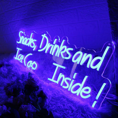 Snacks Drinks And Ice Cream Inside Blue Led Neon Sign - Shineneon