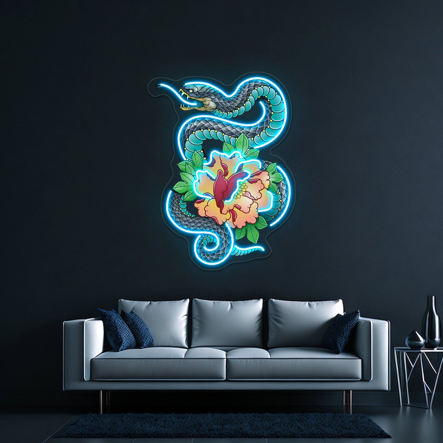 Snake And Peony Wall Artwork Neon Signs