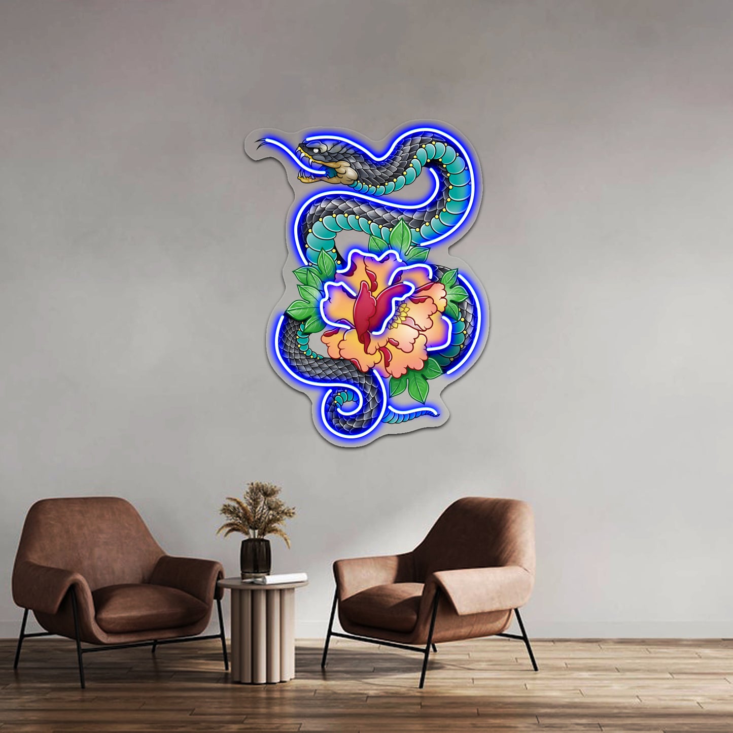 Snake And Peony Wall Artwork Neon Signs