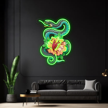 Snake And Peony Wall Artwork Neon Signs