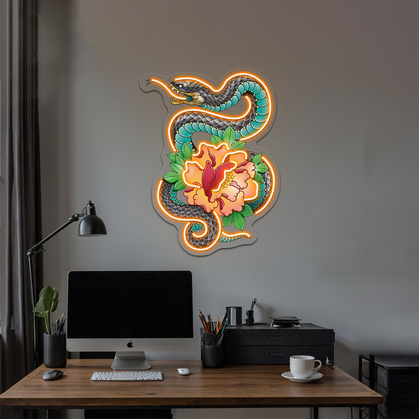 Snake And Peony Wall Artwork Neon Signs