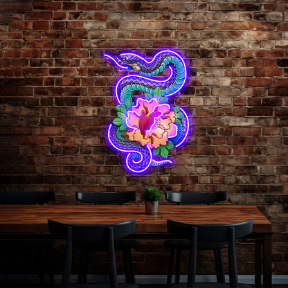 Snake And Peony Wall Artwork Neon Signs