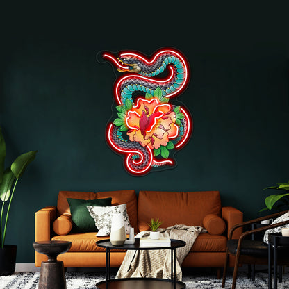 Snake And Peony Wall Artwork Neon Signs