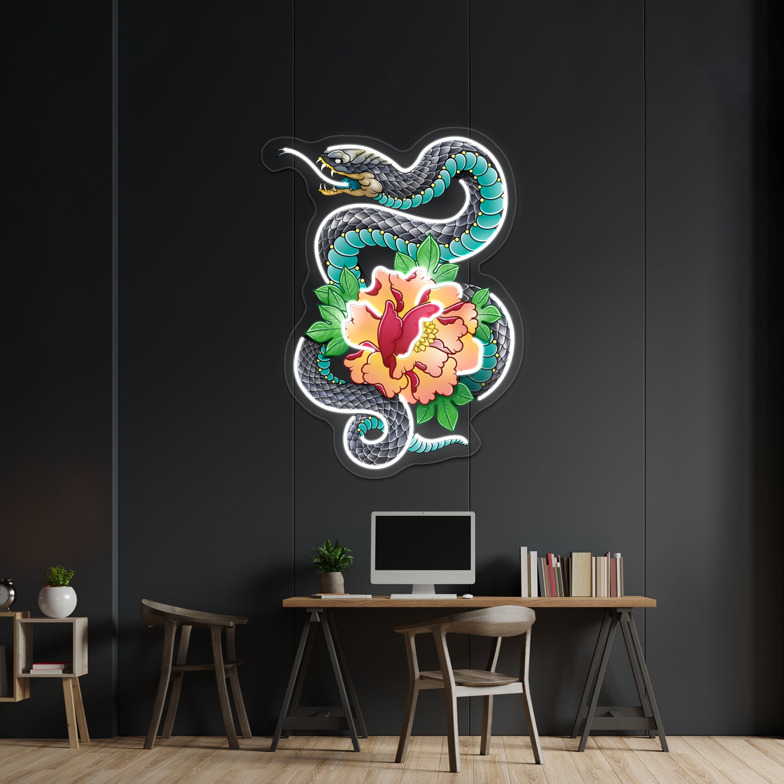 Snake And Peony Wall Artwork Neon Signs | Shineneon