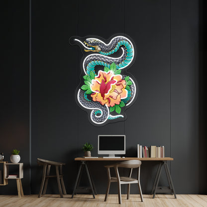 Snake And Peony Wall Artwork Neon Signs