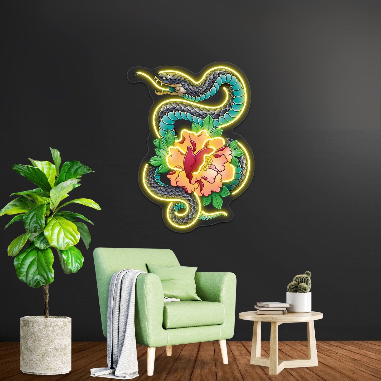 Snake And Peony Wall Artwork Neon Signs