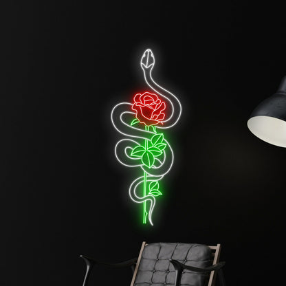 Snake Wrapping Around Rose Led Neon Sign | Shineneon