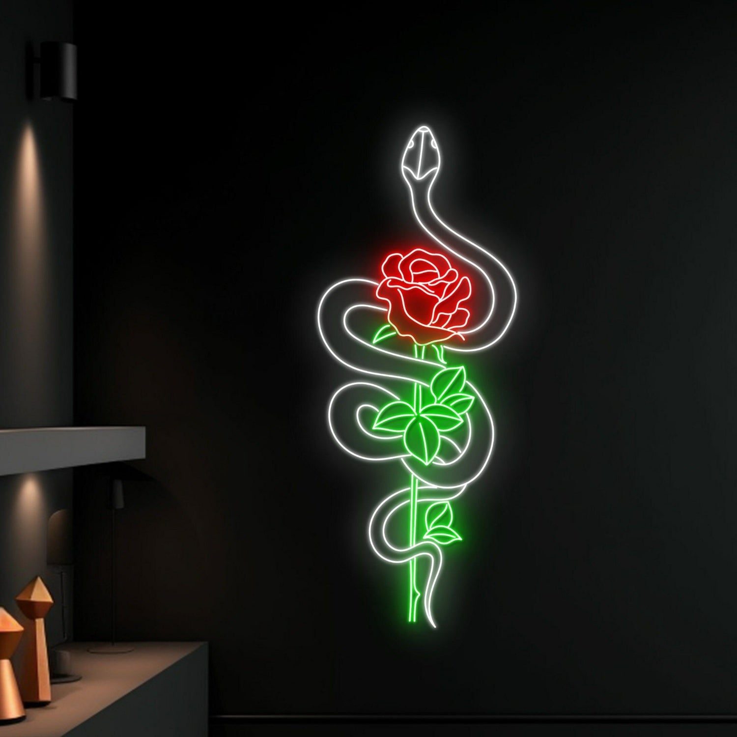 Snake Wrapping Around Rose Led Neon Sign | Shineneon