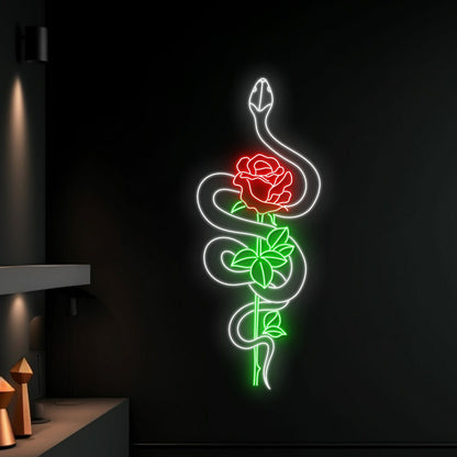 Snake Wrapping Around Rose Led Neon Sign | Shineneon