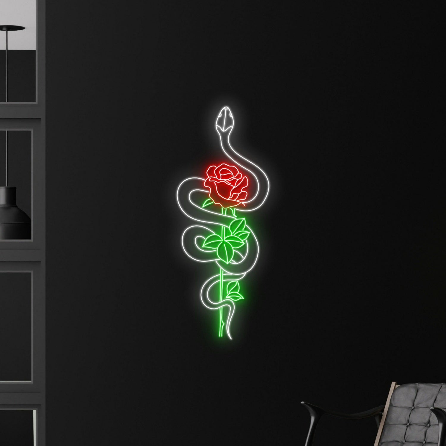 Snake Wrapping Around Rose Led Neon Sign | Shineneon