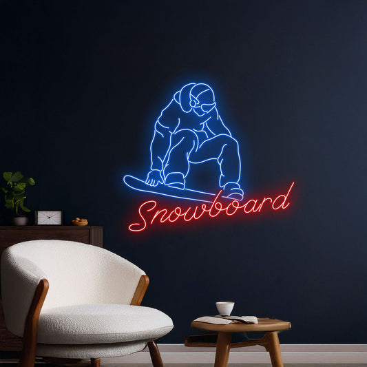 Snowboard Neon Sign Sport Room Wall Art Decor