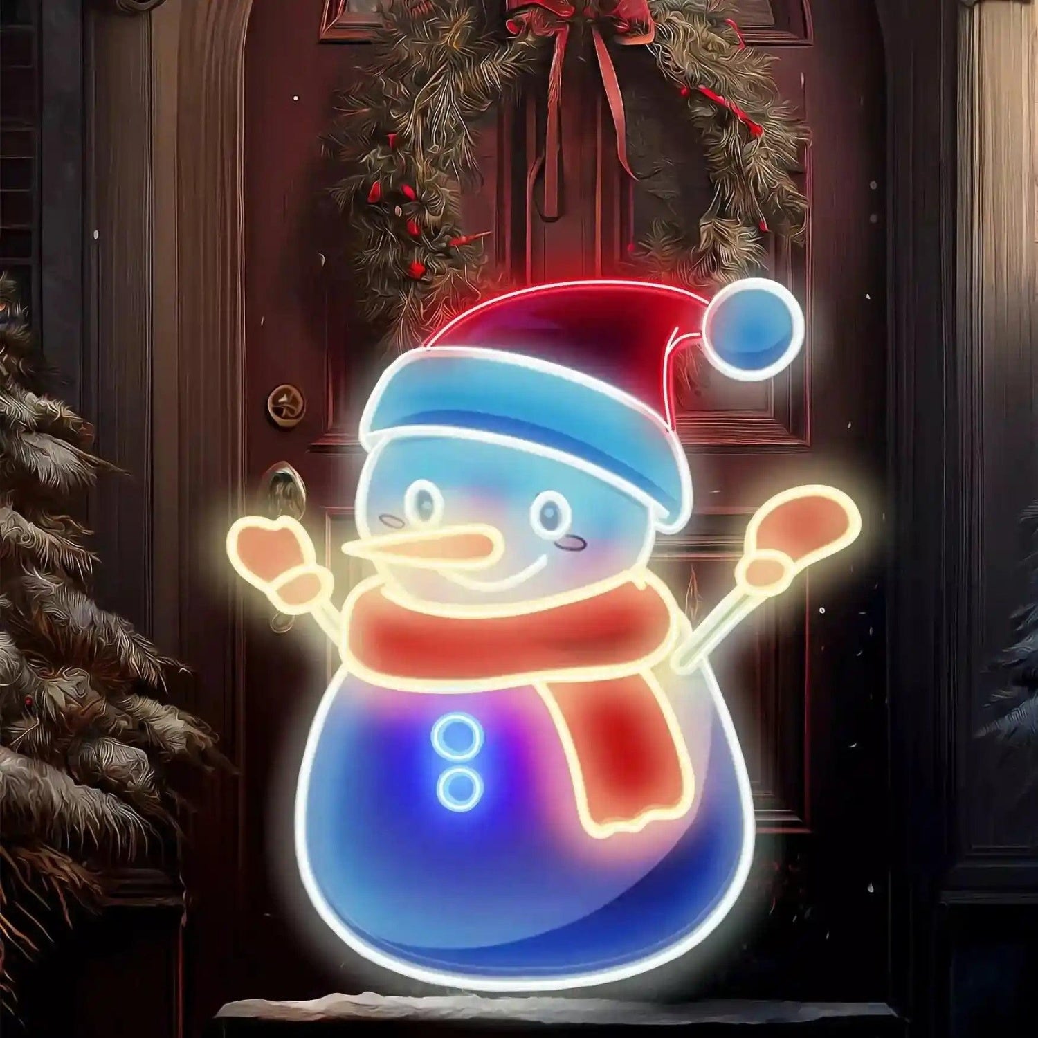 Snowman Merry Christmas Red-Blue-Yellow Led Neon Sign For Outdoor Holiday Decor | Shineneon