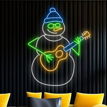 Snowman Play Guitar Christmas Led Neon Sign | Shineneon