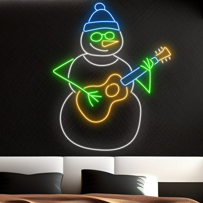 Snowman Play Guitar Christmas Led Neon Sign | Shineneon