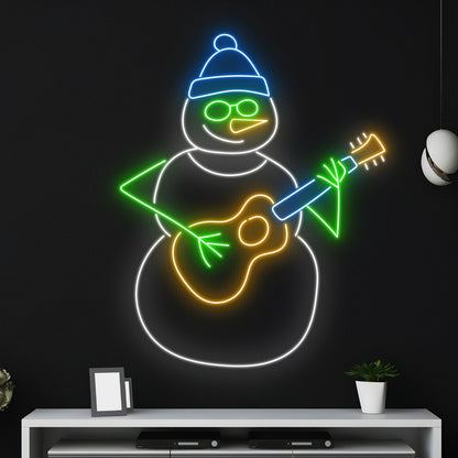 Snowman Play Guitar Christmas Led Neon Sign | Shineneon