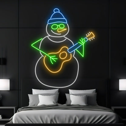 Snowman Play Guitar Christmas Led Neon Sign | Shineneon