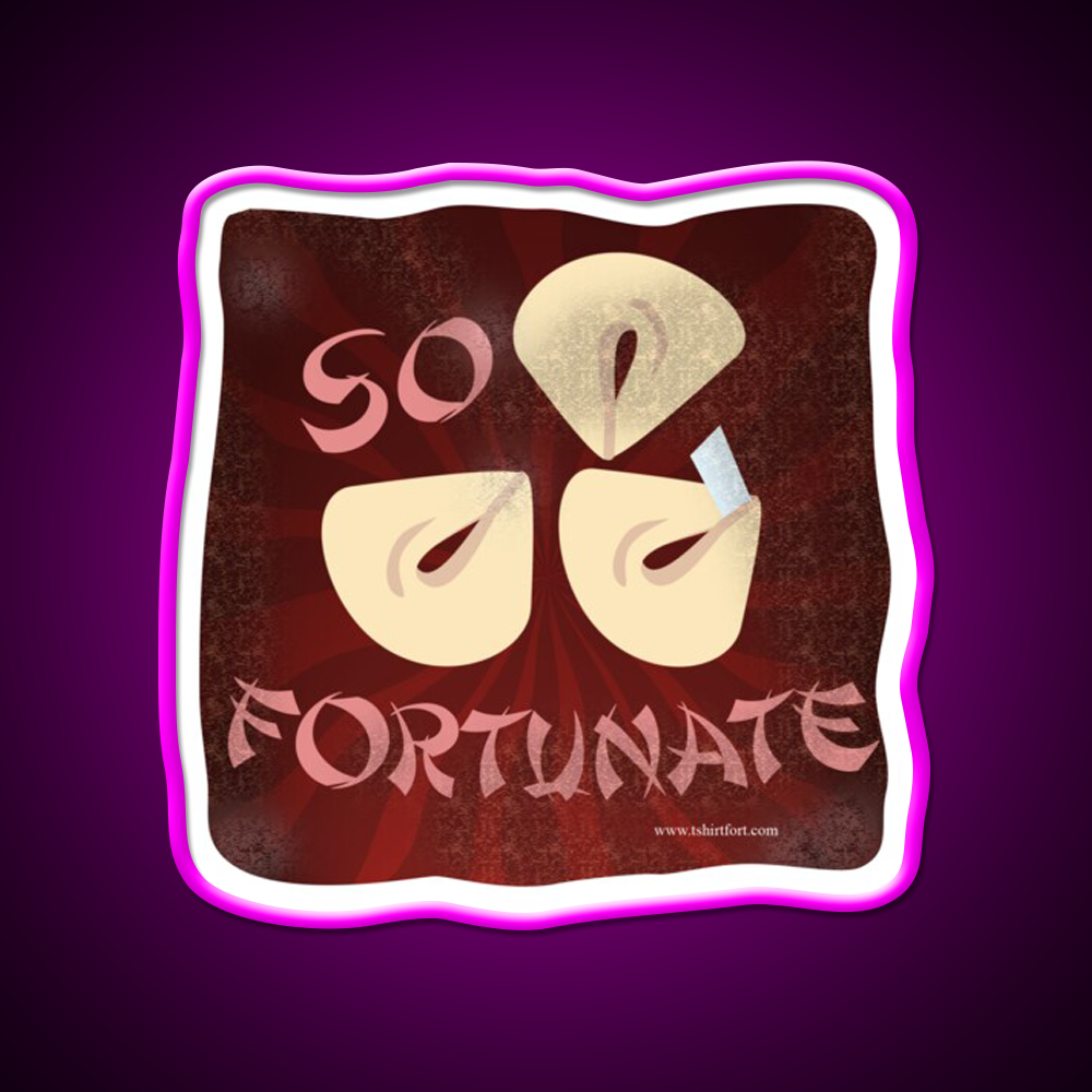 So Fortunate Fortune Cookie Cartoon Art Led Neon Sign Chinese Food Rgb Color - Neon sign mounted on wall in room
