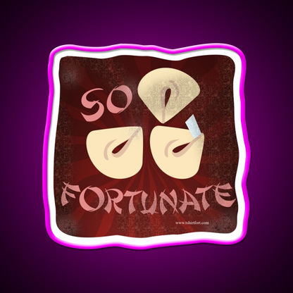 So Fortunate Fortune Cookie Cartoon Art Led Neon Sign Chinese Food Rgb Color - Neon sign mounted on wall in room