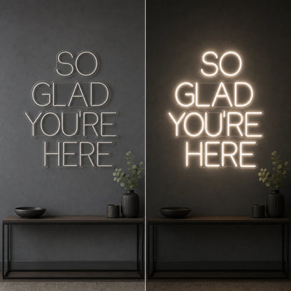 So Glad You Re Here LED Neon Sign Garage Man Cave Neon Sign day and night comparison