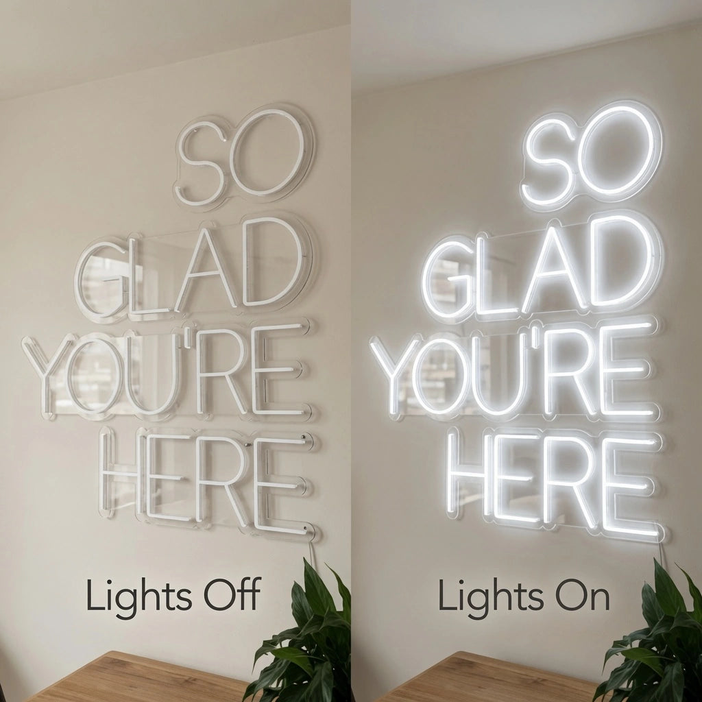 So Glad You're Here LED Neon Sign - 06 Day Night Comparison