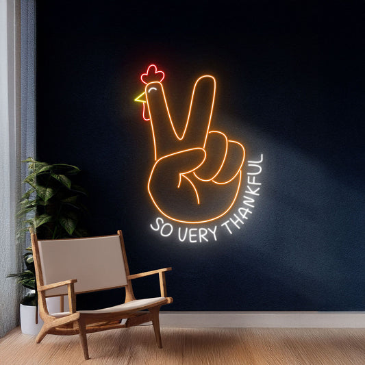 So Very Thankful Turkey Peace Hand Neon Sign