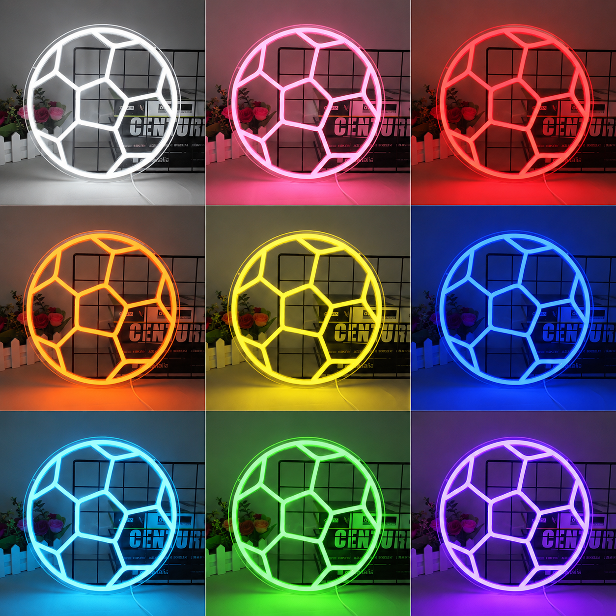 Soccer Ball Trophy Wall LED Neon Sign color grid