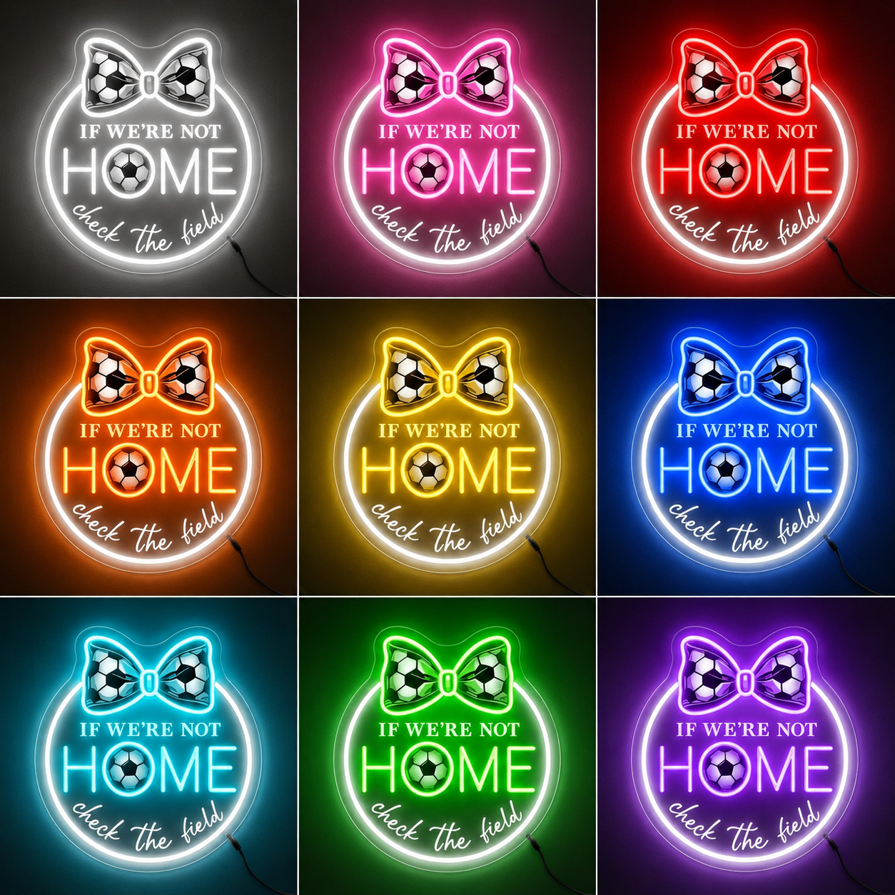 Soccer Ball Trophy Wall LED Neon Sign color grid