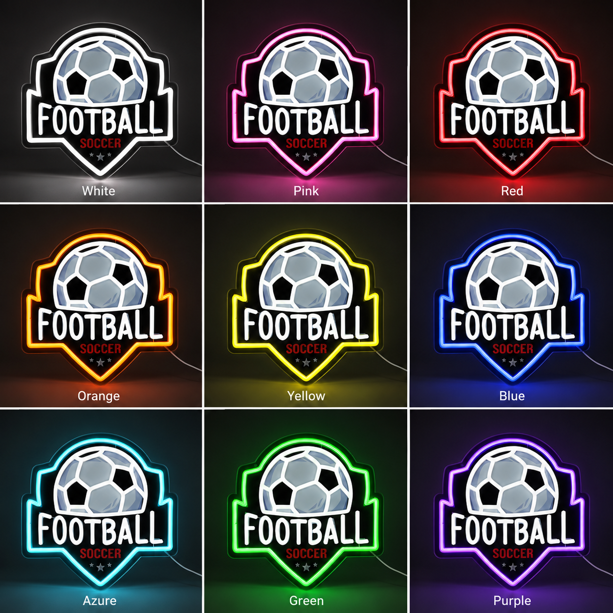 Soccer Bedroom Wall Art LED Neon Sign color grid