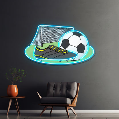 Soccer Cleat Ball And Net Artwork Neon Signs For Bedroom