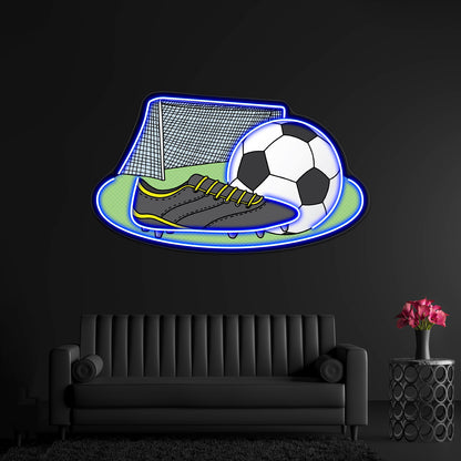 Soccer Cleat Ball And Net Artwork Neon Signs For Bedroom