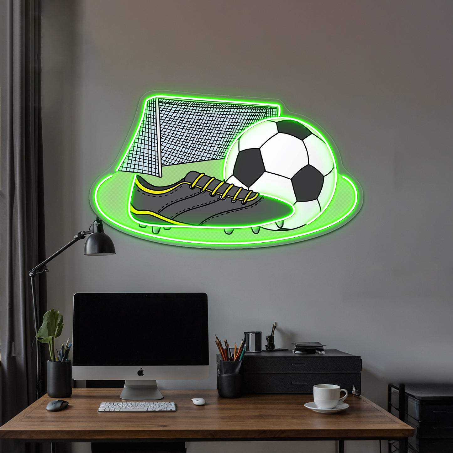 Soccer Cleat Ball And Net Artwork Neon Signs For Bedroom