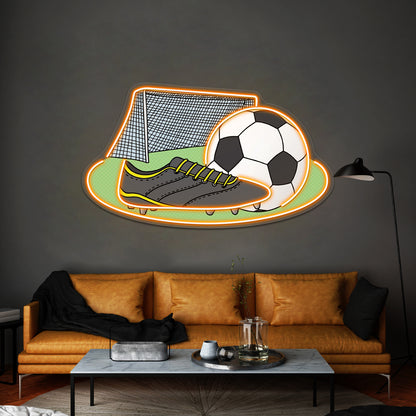 Soccer Cleat Ball And Net Artwork Neon Signs For Bedroom