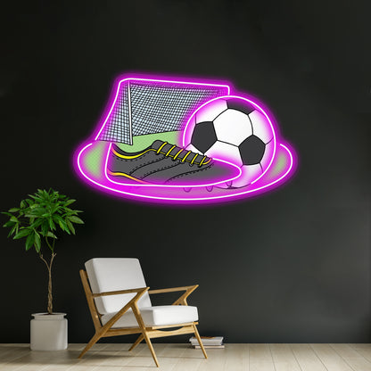 Soccer Cleat Ball And Net Artwork Neon Signs For Bedroom