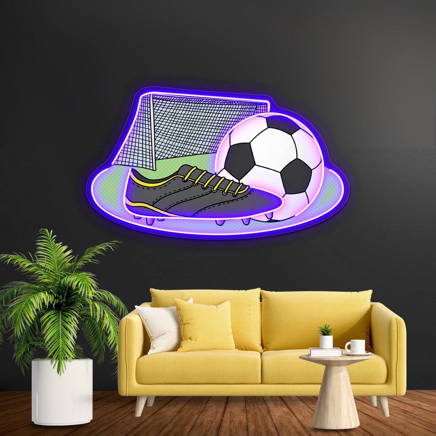 Soccer Cleat Ball And Net Artwork Neon Signs For Bedroom