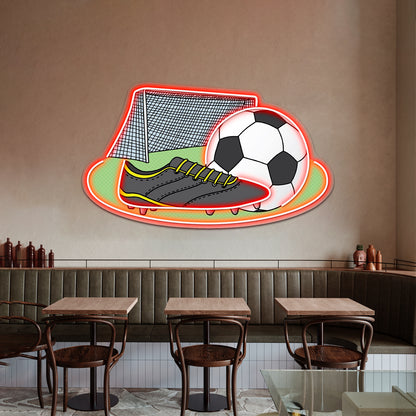 Soccer Cleat Ball And Net Artwork Neon Signs For Bedroom