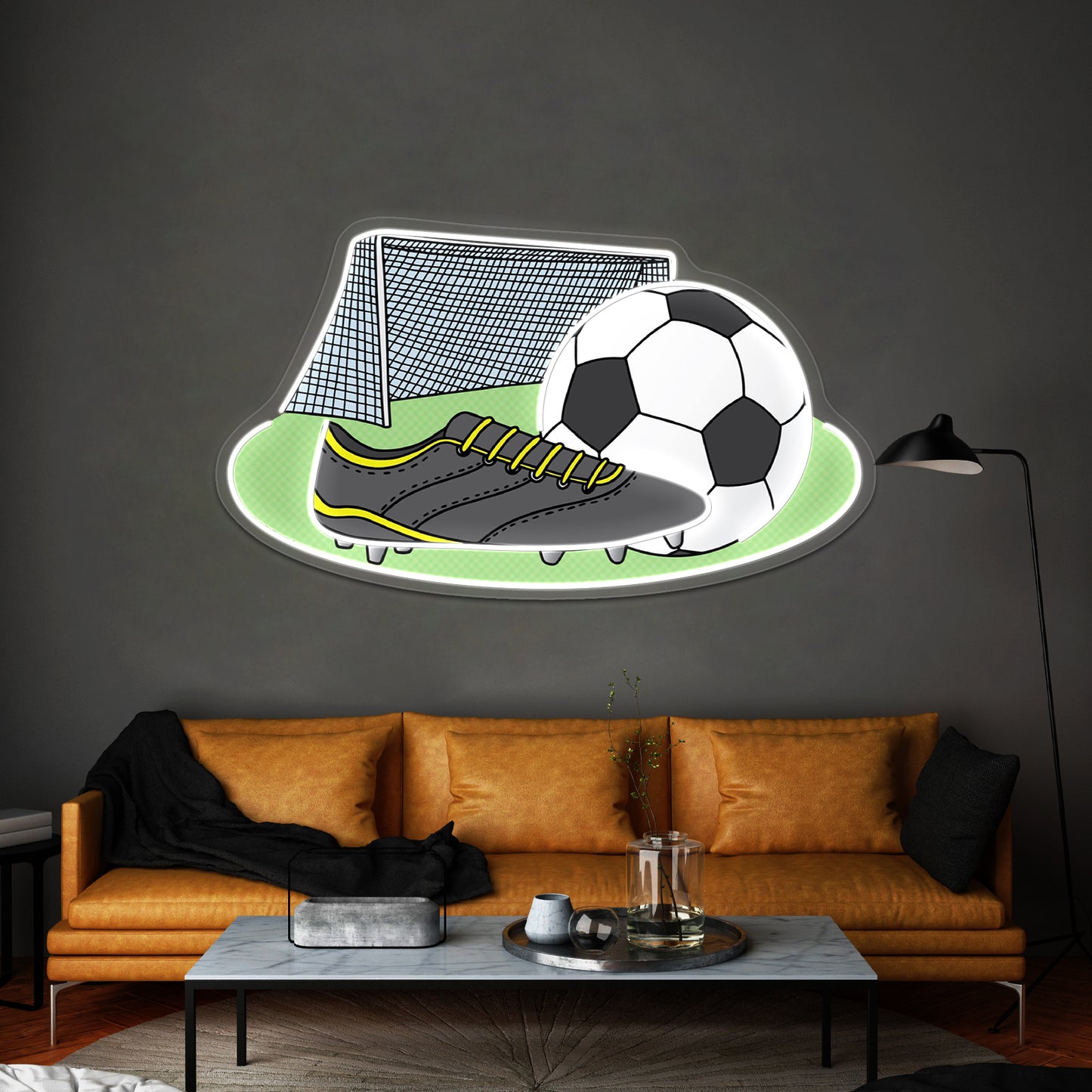 Soccer Cleat Ball And Net Artwork Neon Signs For Bedroom