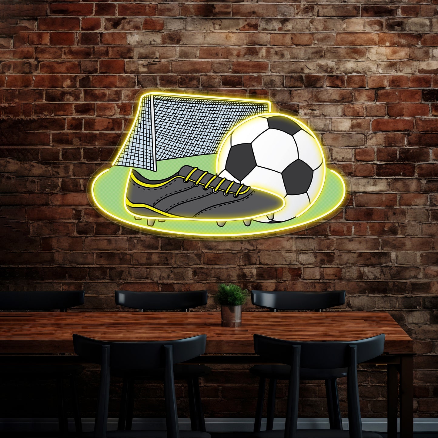 Soccer Cleat Ball And Net Artwork Neon Signs For Bedroom